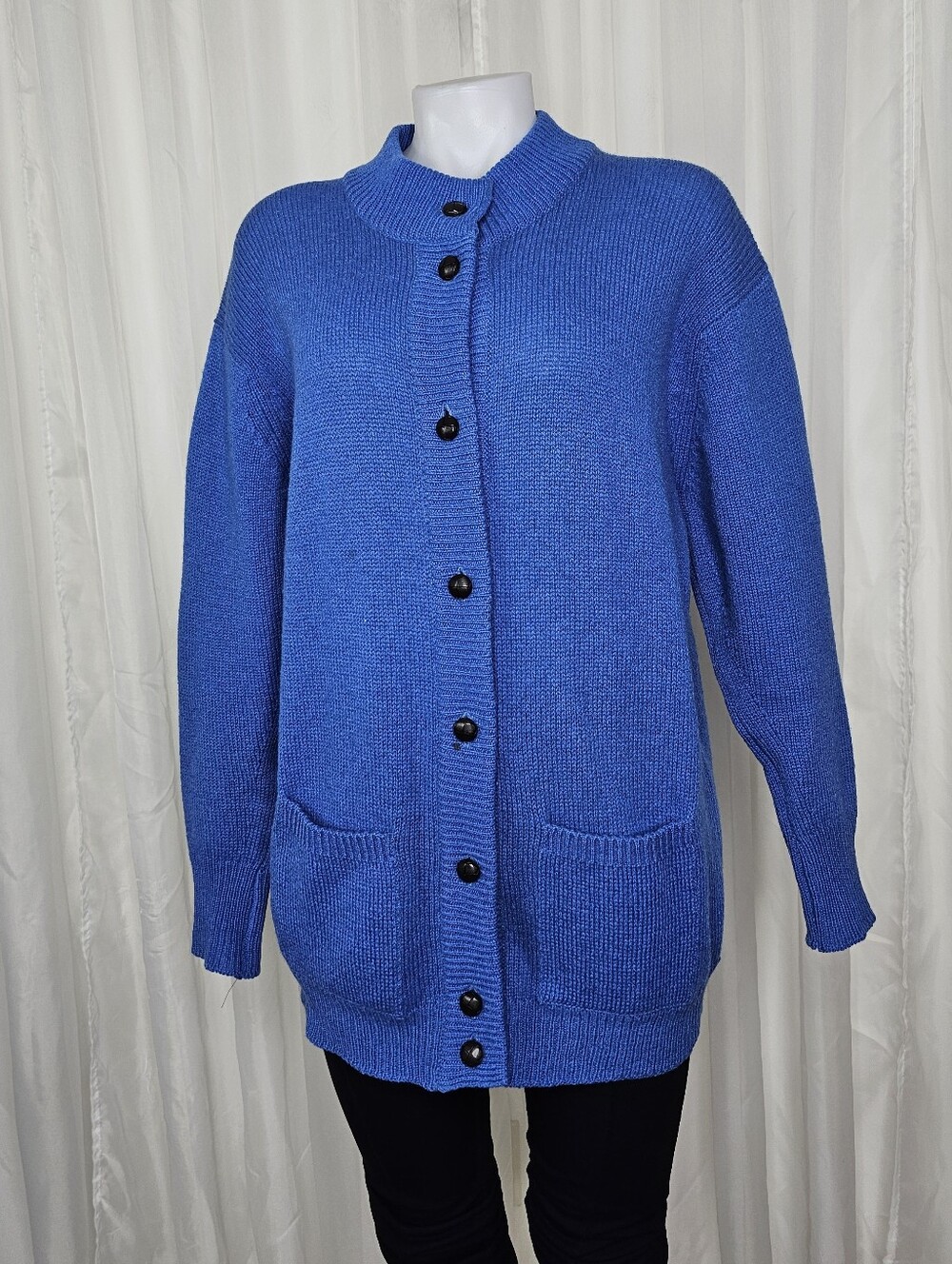 Vintage St Michael UK Cobalt Blue Wool Cardigan Sweater
